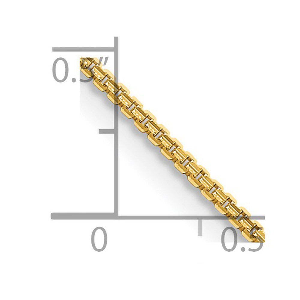 Alternate view of the 1.5mm 14K Yellow Gold Solid Concave Box Chain Necklace by The Black Bow Jewelry Co.