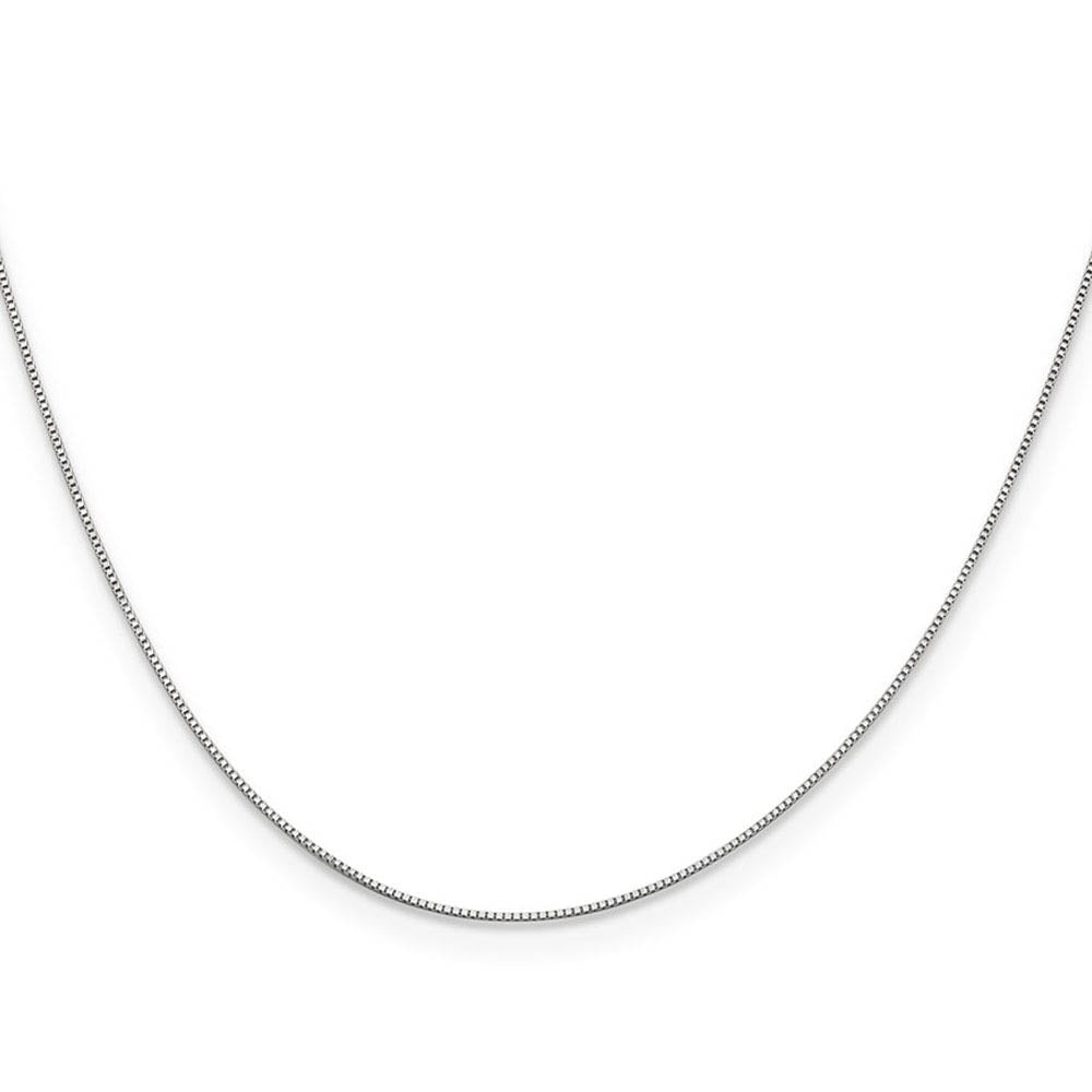 Alternate view of the 0.5mm 14K White Gold Solid Box Chain Necklace by The Black Bow Jewelry Co.