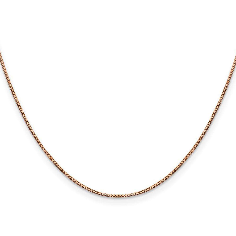 Alternate view of the 0.8mm 14k Rose Gold Solid Box Chain Lobster Claw Clasp Necklace by The Black Bow Jewelry Co.