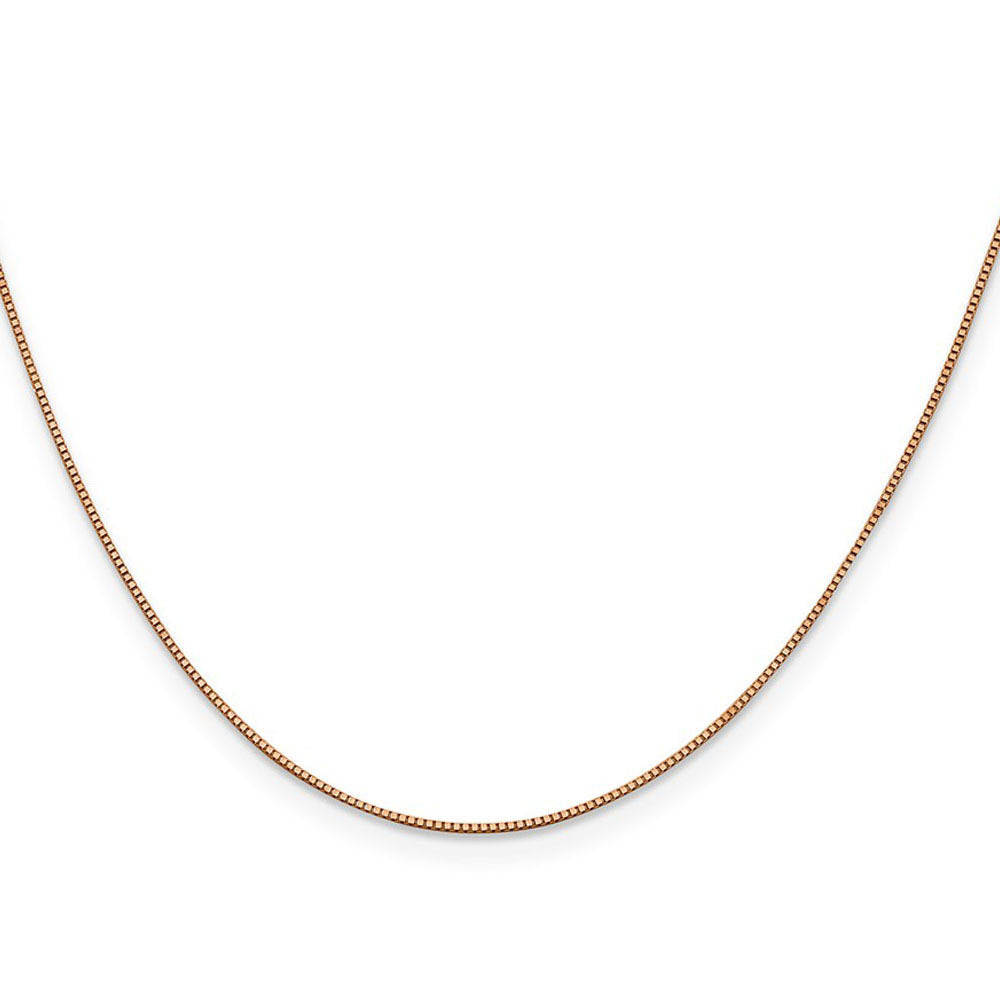 Alternate view of the 0.7mm 14k Rose Gold Solid Box Chain Lobster Claw Clasp Necklace by The Black Bow Jewelry Co.