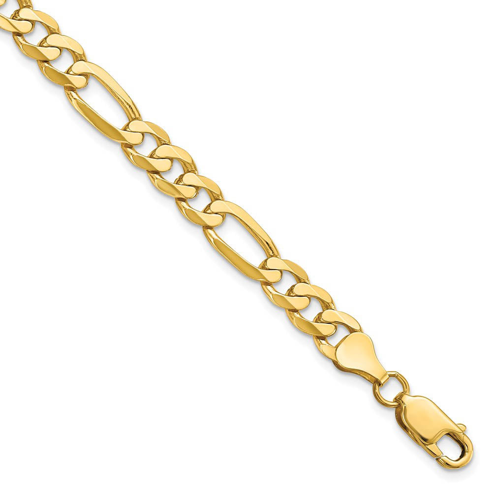 Men's 7mm 14K Yellow Gold Solid Flat Figaro Chain Bracelet, Item C10607-B by The Black Bow Jewelry Co.