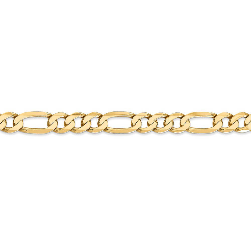 Alternate view of the Men's 7mm 14K Yellow Gold Solid Flat Figaro Chain Bracelet by The Black Bow Jewelry Co.