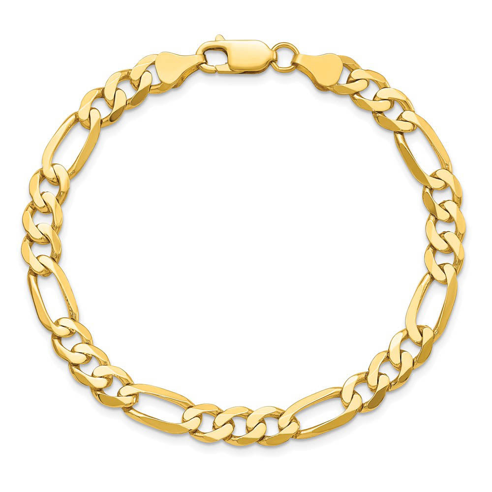 Alternate view of the Men's 7mm 14K Yellow Gold Solid Flat Figaro Chain Bracelet by The Black Bow Jewelry Co.