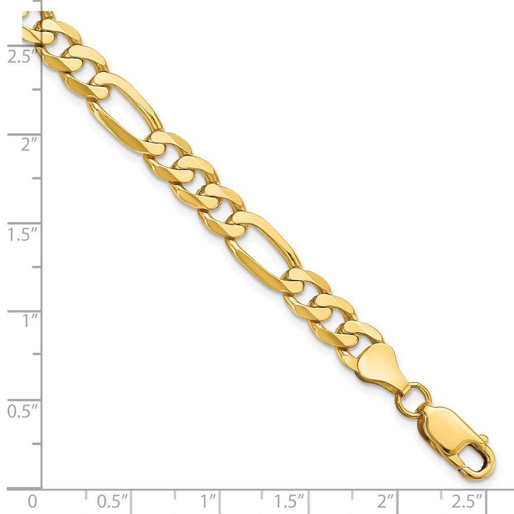 Alternate view of the Men's 7mm 14K Yellow Gold Solid Flat Figaro Chain Bracelet by The Black Bow Jewelry Co.