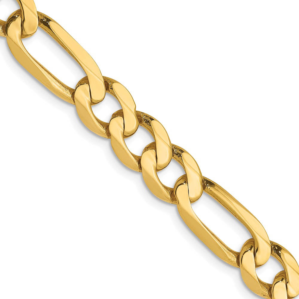 Men's 7mm 14K Yellow Gold Solid Flat Figaro Chain Necklace Black