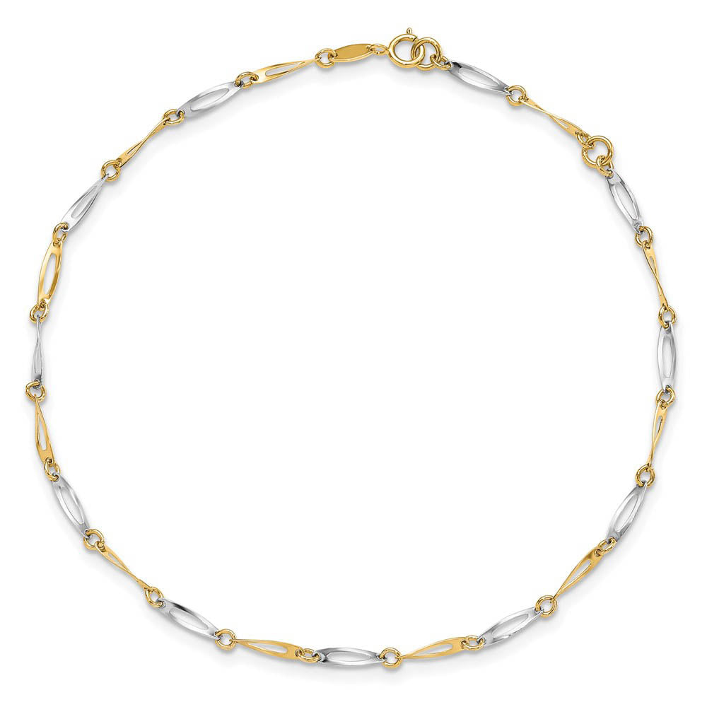 Alternate view of the 2.2mm 14k Two Tone Gold Polished Link Anklet, 9.5-10.5 Inch by The Black Bow Jewelry Co.