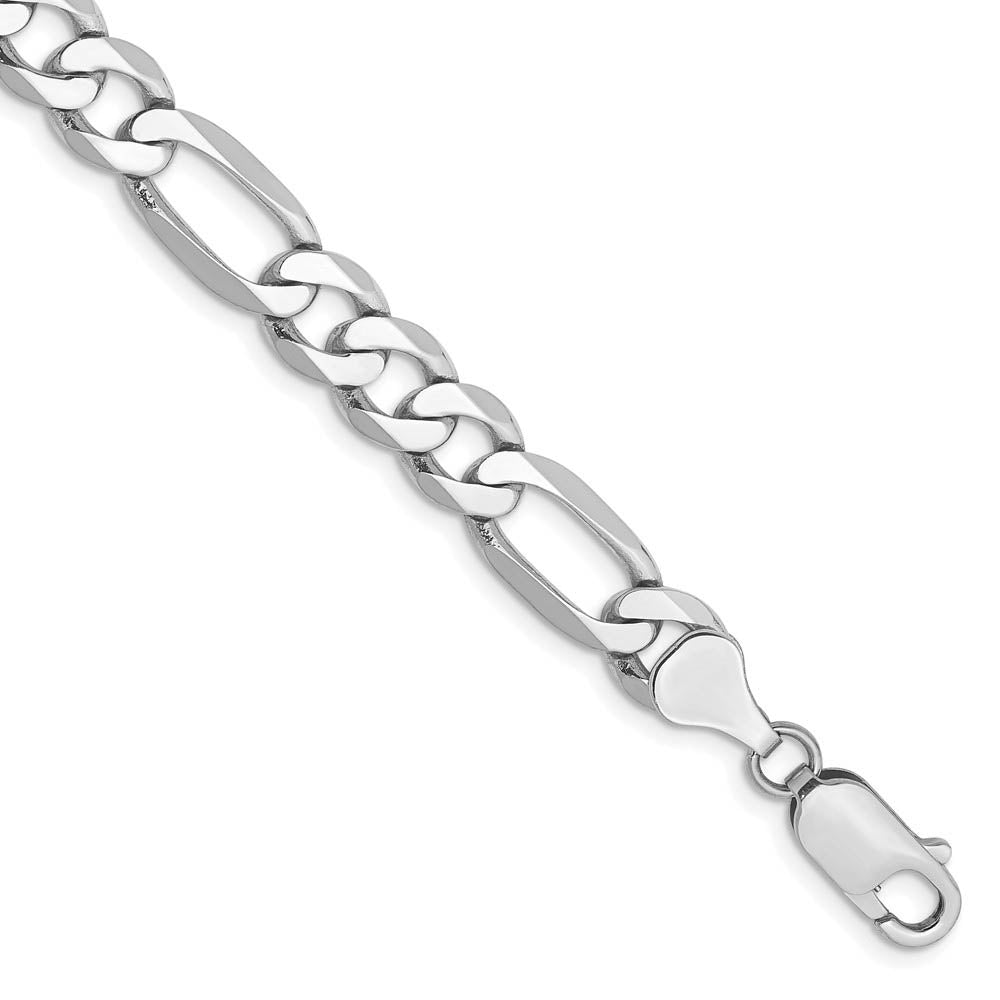 Men's 7mm 14K White Gold Solid Flat Figaro Chain Bracelet, 9 Inch, Item C10616 by The Black Bow Jewelry Co.