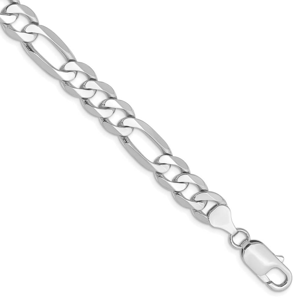 Men's 7.5mm 14K White Gold Solid Flat Figaro Chain Bracelet, 9 Inch, Item C10617 by The Black Bow Jewelry Co.