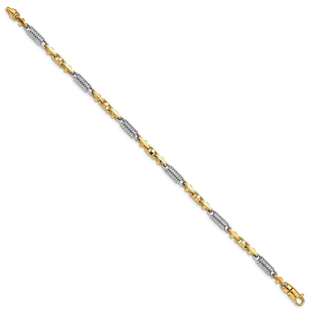 Alternate view of the 4.6mm 14K Two Tone Gold Fancy Barrel Link Chain Bracelet, 8.75 Inch by The Black Bow Jewelry Co.