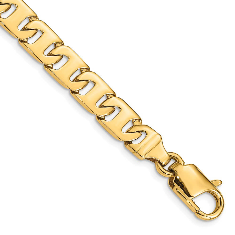 Men's 8.25mm 14K Yellow Gold Solid Fancy Anchor Chain Bracelet, 8 Inch, Item C10628 by The Black Bow Jewelry Co.