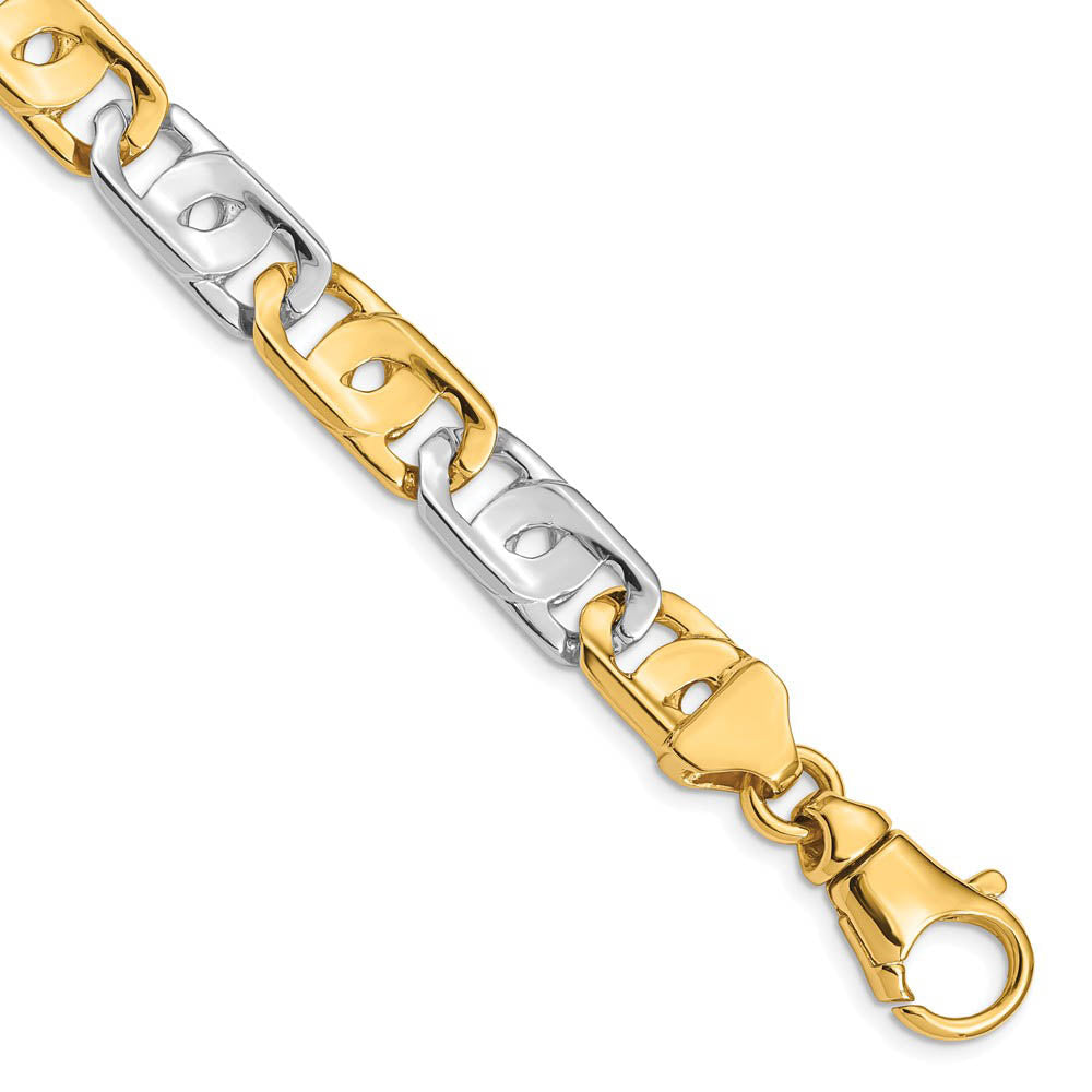 Men's 10mm 14K Two Tone Gold Fancy Anchor Chain Bracelet, 8.5 Inch, Item C10631 by The Black Bow Jewelry Co.