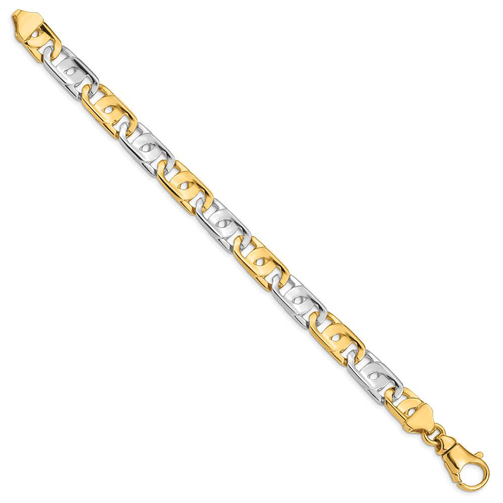 Alternate view of the Men's 10mm 14K Two Tone Gold Fancy Anchor Chain Bracelet, 8.5 Inch by The Black Bow Jewelry Co.