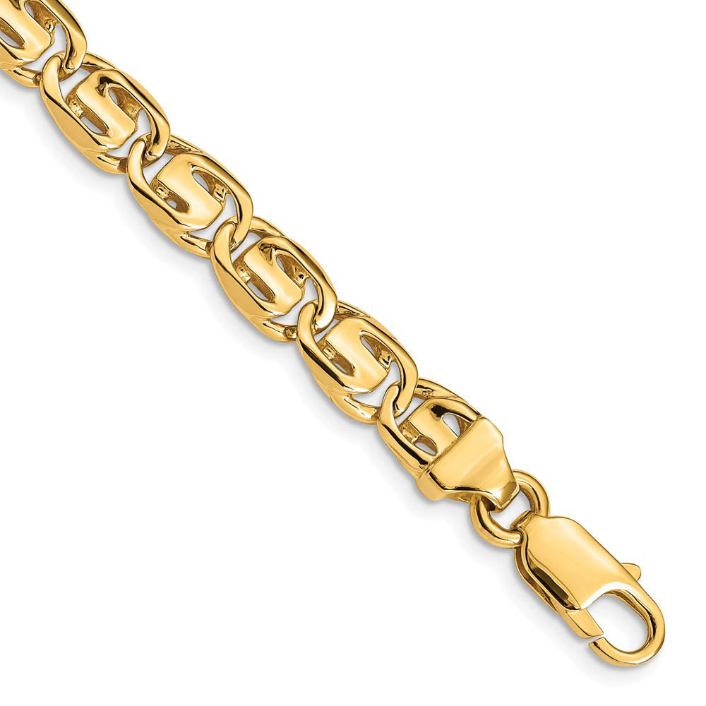 7.5mm 14K Yellow Gold Solid Fancy Link Chain Bracelet, 8 Inch, Item C10633 by The Black Bow Jewelry Co.