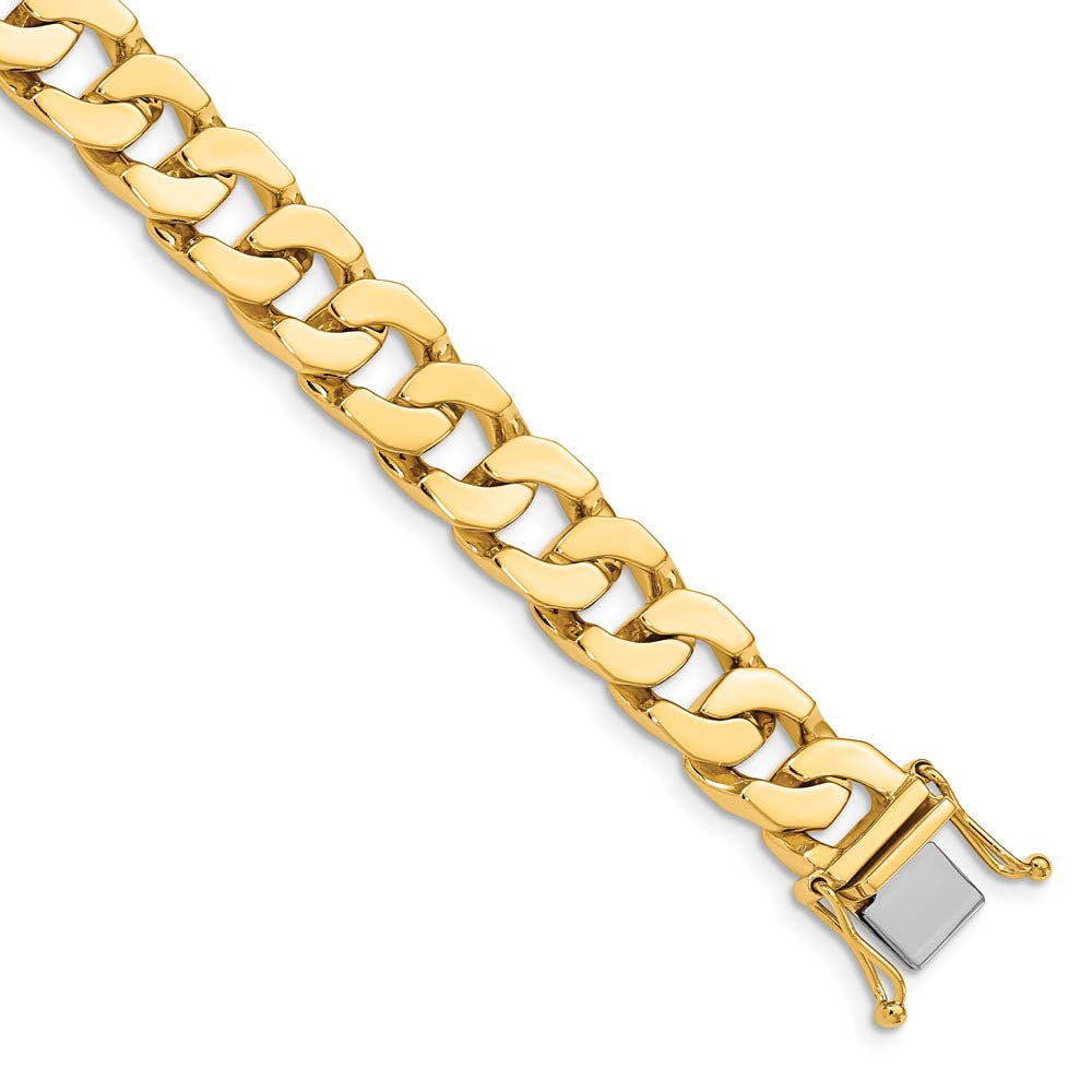 Men's 10mm 14K Yellow Gold Solid Flat Curb Chain Bracelet, 8 Inch, Item C10644 by The Black Bow Jewelry Co.
