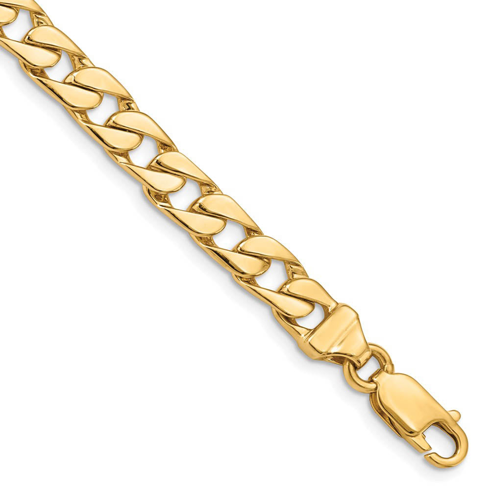 Men's 6.5mm 14K Yellow Gold Solid Flat Curb Chain Bracelet, 8 Inch, Item C10646 by The Black Bow Jewelry Co.