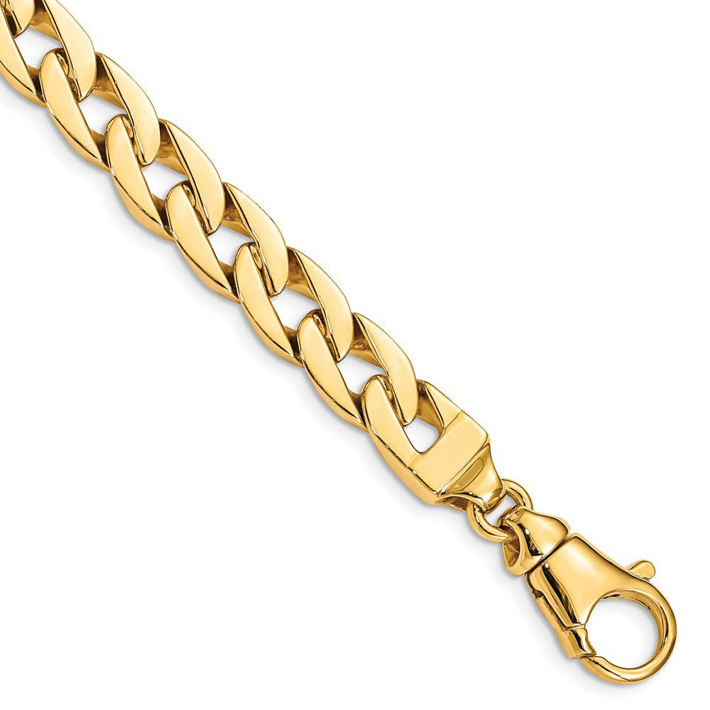 Men's 9mm 14K Yellow Gold Solid Flat Curb Chain Bracelet, 8 Inch, Item C10647 by The Black Bow Jewelry Co.