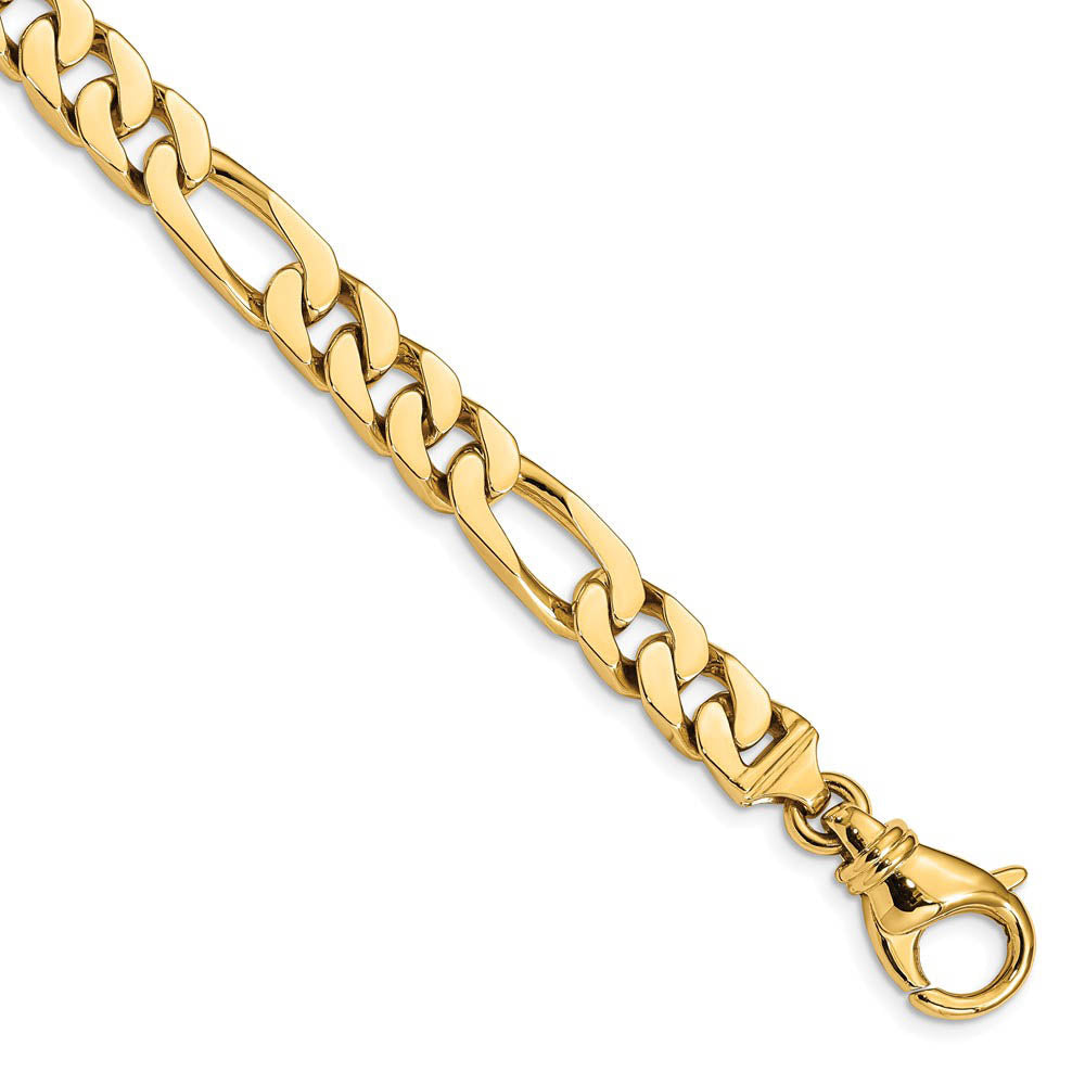 Men's 7.75mm 14K Yellow Gold Solid Flat Figaro Chain Bracelet, 8 Inch, Item C10648 by The Black Bow Jewelry Co.