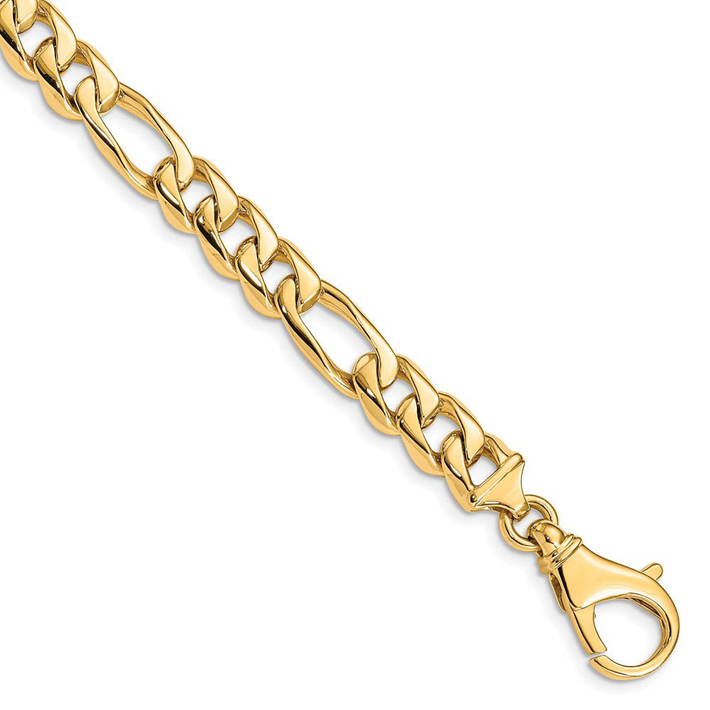 Men's 8.5mm 14K Yellow Gold Solid Flat Figaro Chain Bracelet, 8 Inch, Item C10650 by The Black Bow Jewelry Co.