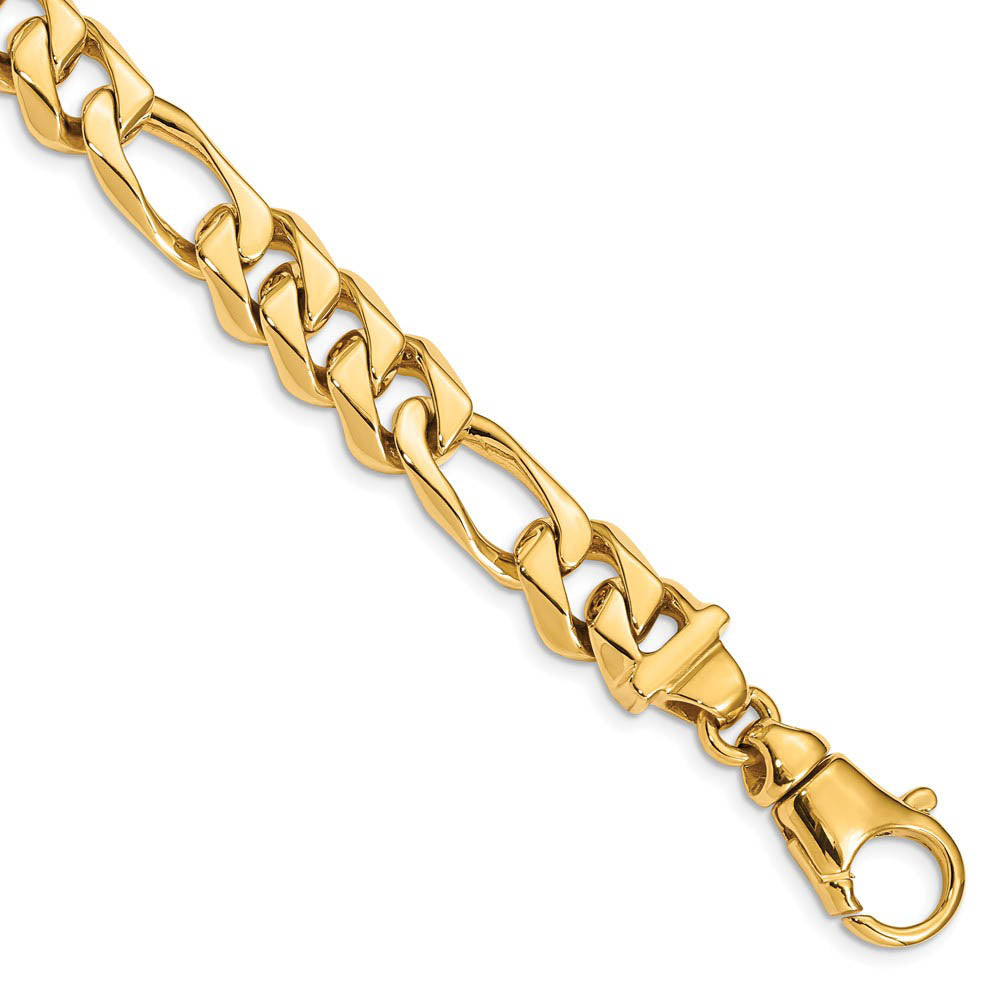 Men's 11mm 14K Yellow Gold Solid Flat Figaro Chain Bracelet, 8.5 Inch, Item C10651 by The Black Bow Jewelry Co.