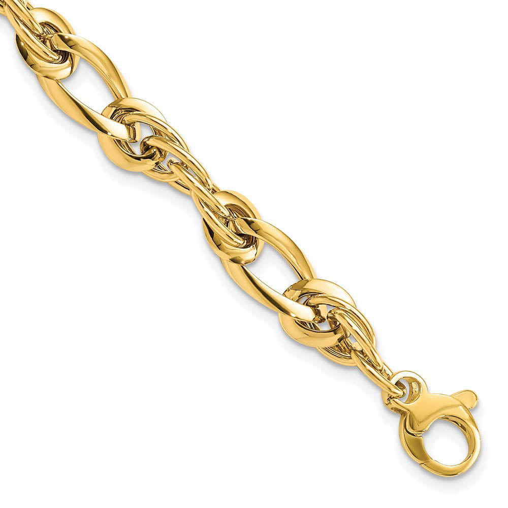 6.4mm 14K Yellow Gold Hollow Fancy Link Chain Bracelet, 7 Inch, Item C10660 by The Black Bow Jewelry Co.