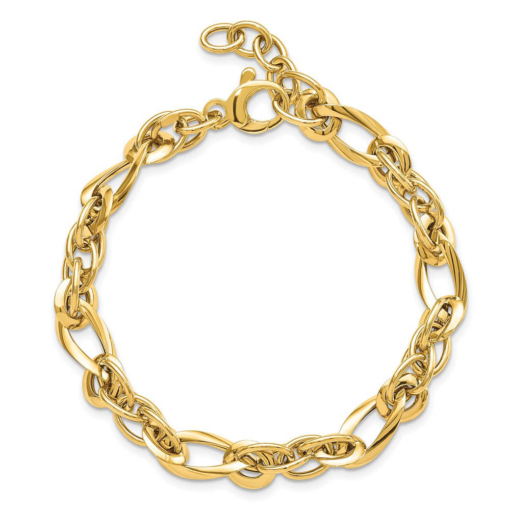 Alternate view of the 6.4mm 14K Yellow Gold Hollow Fancy Link Chain Bracelet, 7 Inch by The Black Bow Jewelry Co.