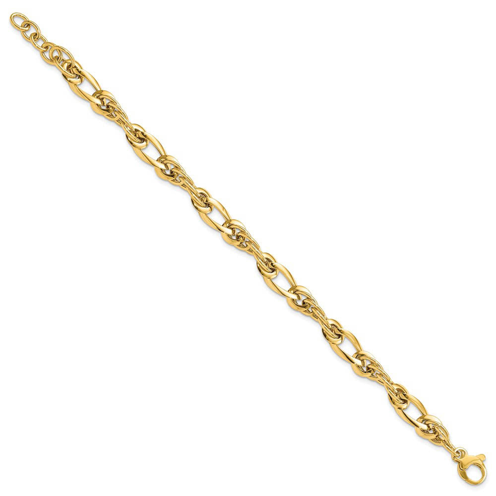 Alternate view of the 6.4mm 14K Yellow Gold Hollow Fancy Link Chain Bracelet, 7 Inch by The Black Bow Jewelry Co.