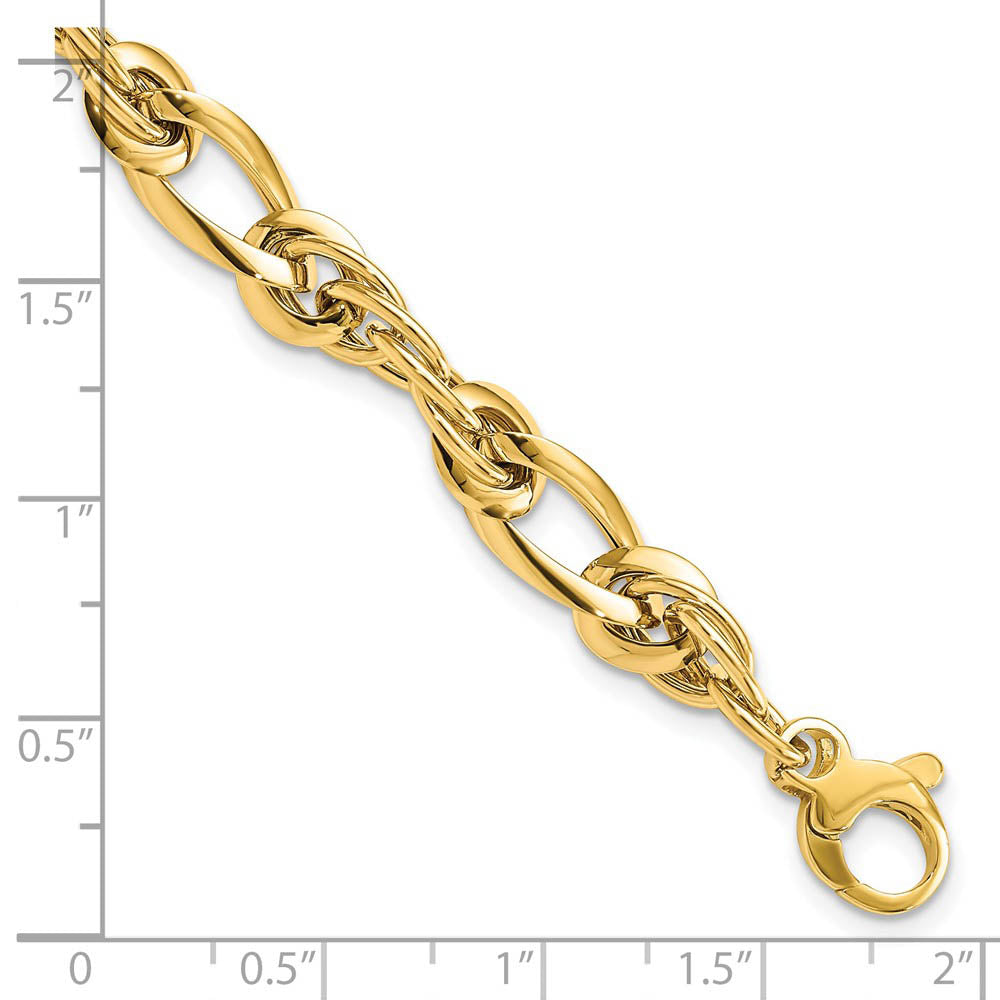 Alternate view of the 6.4mm 14K Yellow Gold Hollow Fancy Link Chain Bracelet, 7 Inch by The Black Bow Jewelry Co.