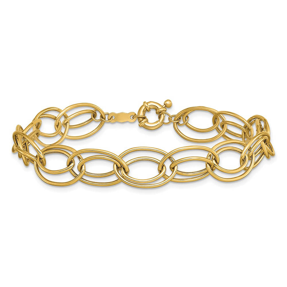Alternate view of the 10mm 14K Yellow Gold Hollow Fancy Double Oval Chain Bracelet, 7.5 Inch by The Black Bow Jewelry Co.