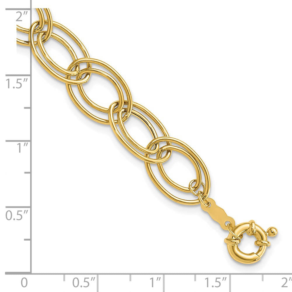 Alternate view of the 10mm 14K Yellow Gold Hollow Fancy Double Oval Chain Bracelet, 7.5 Inch by The Black Bow Jewelry Co.