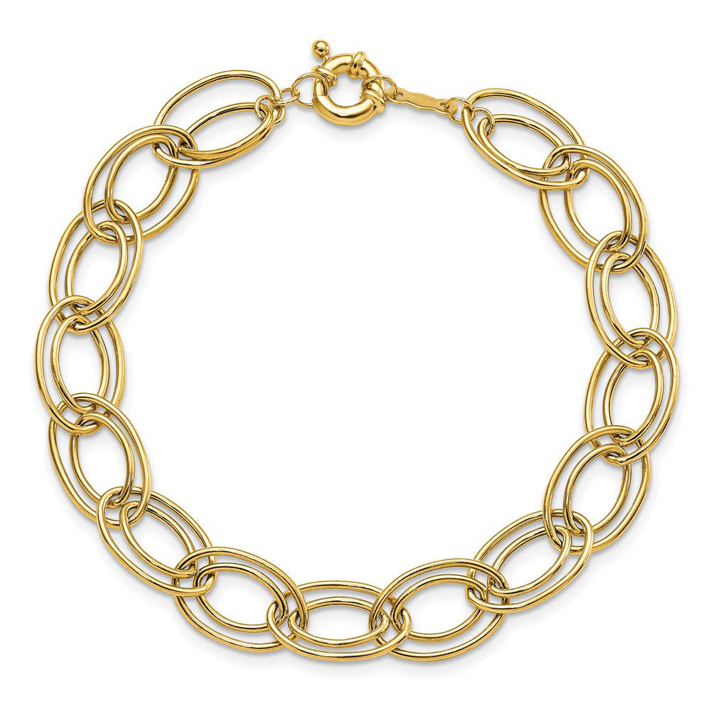 Alternate view of the 10mm 14K Yellow Gold Hollow Fancy Double Oval Chain Bracelet, 7.5 Inch by The Black Bow Jewelry Co.