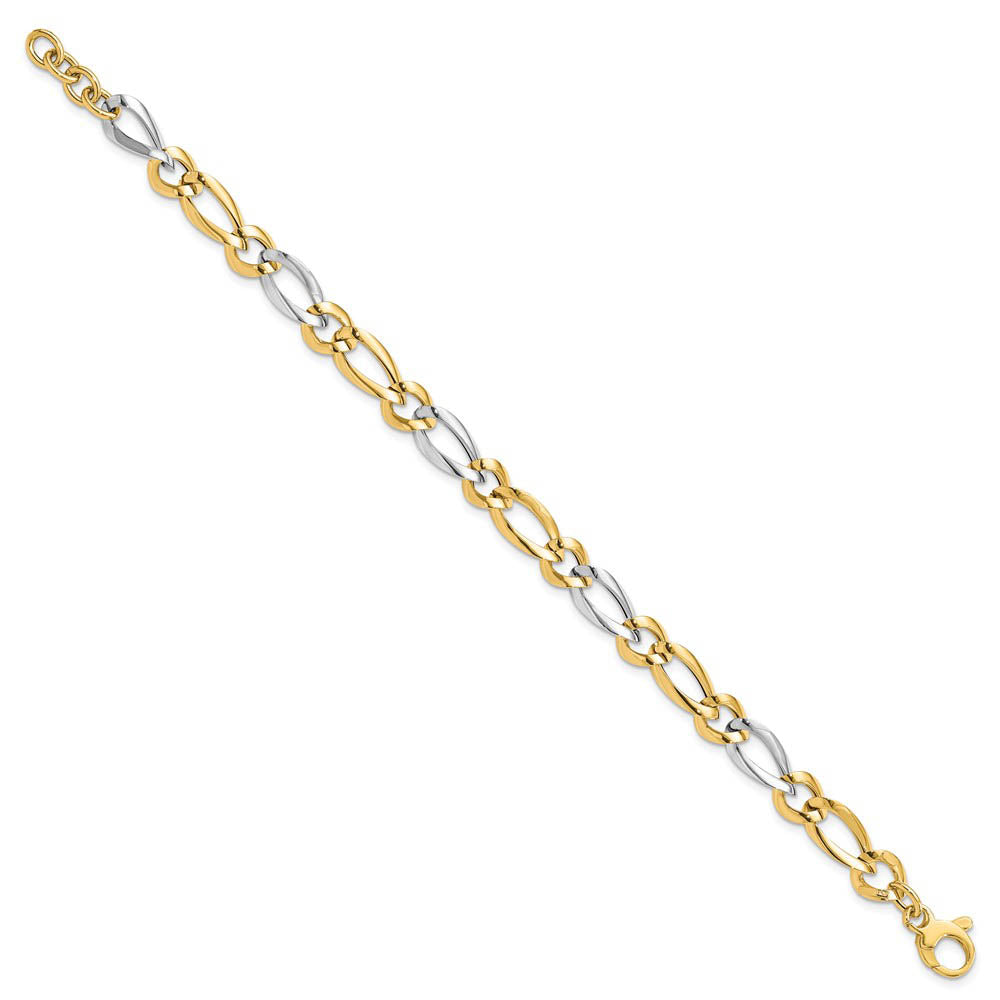 Alternate view of the 7.5mm 14K Two Tone Gold Hollow Polished Link Chain Bracelet, 7.25 Inch by The Black Bow Jewelry Co.