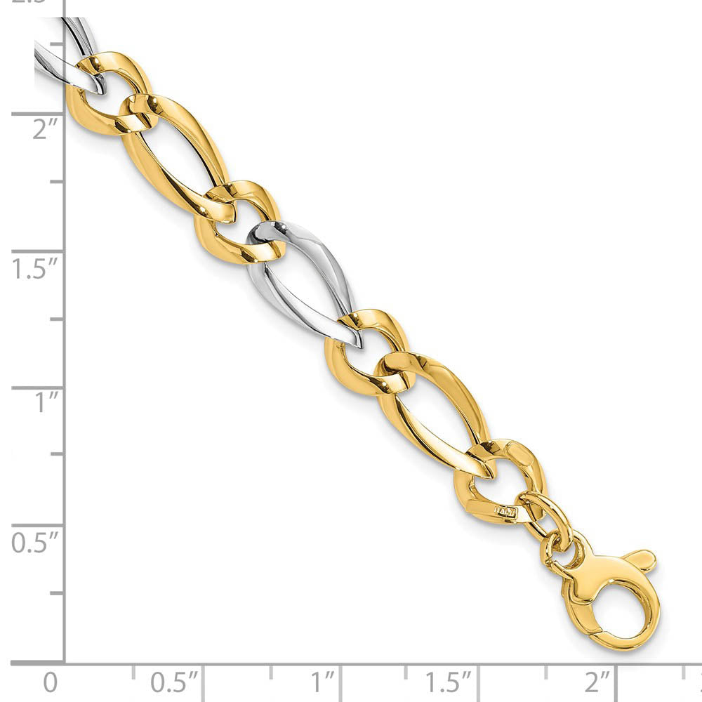Alternate view of the 7.5mm 14K Two Tone Gold Hollow Polished Link Chain Bracelet, 7.25 Inch by The Black Bow Jewelry Co.