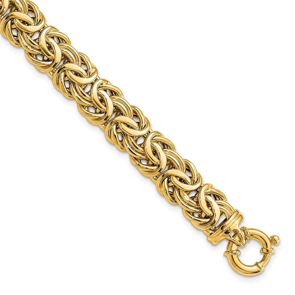 11mm 14K Yellow Gold Hollow Flat Byzantine Chain Bracelet, 7.5 Inch, Item C10668 by The Black Bow Jewelry Co.
