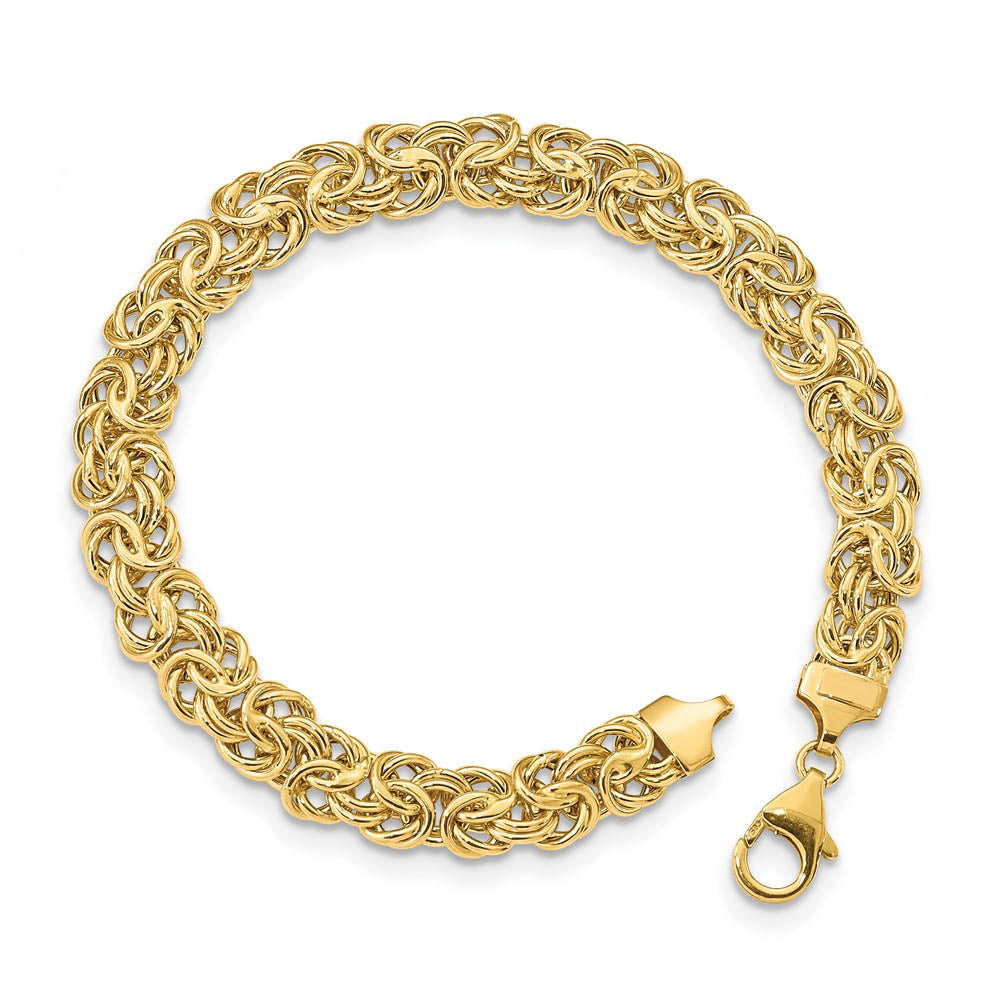 7.75mm 14K Yellow Gold Hollow Flat Byzantine Chain Bracelet, 8 Inch, Item C10669 by The Black Bow Jewelry Co.
