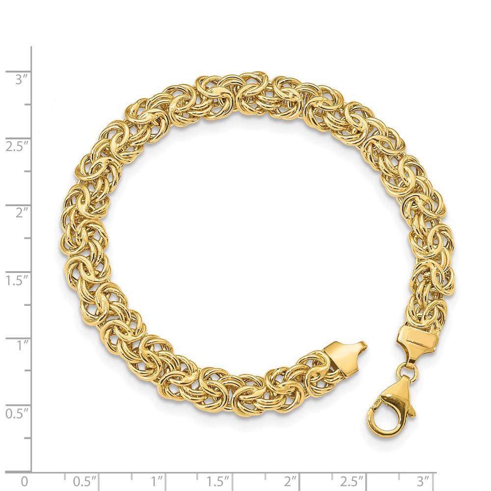 Alternate view of the 7.75mm 14K Yellow Gold Hollow Flat Byzantine Chain Bracelet, 8 Inch by The Black Bow Jewelry Co.