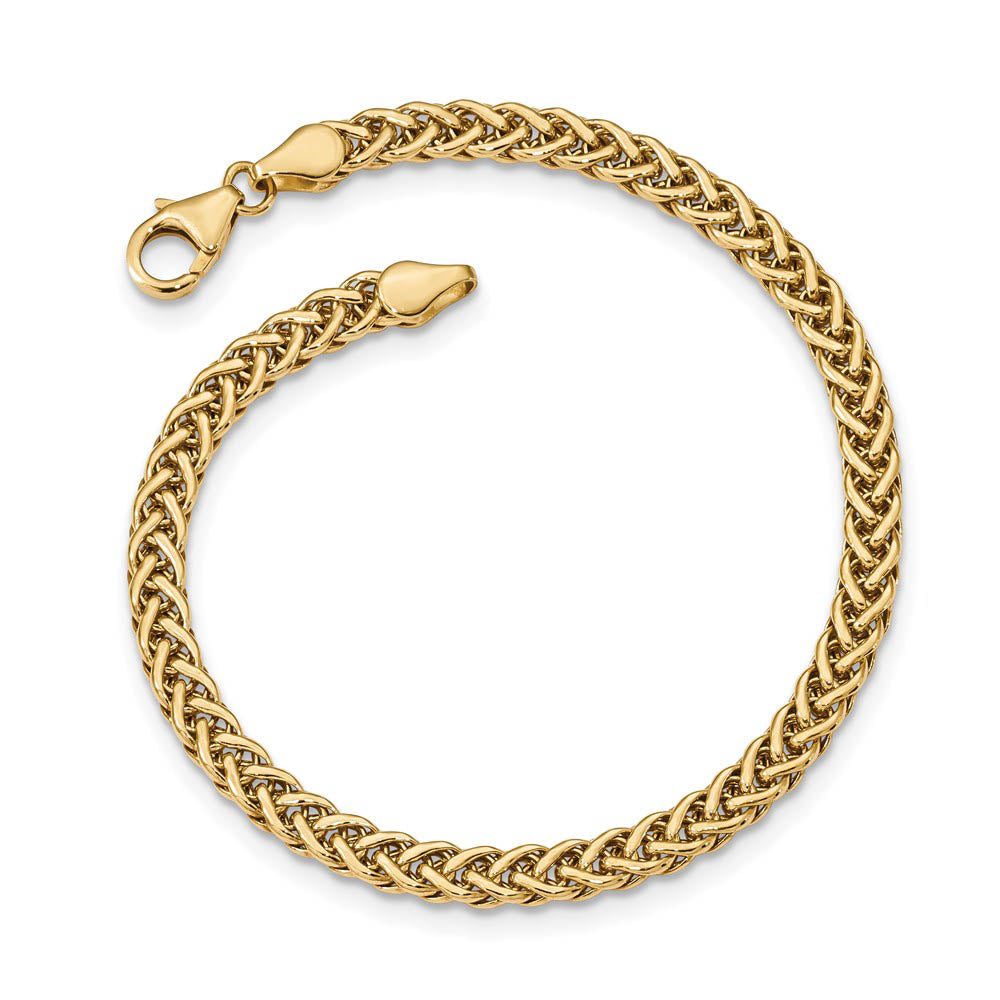 4.25mm 14K Yellow Gold Hollow Fancy Wheat Chain Bracelet, 7.5 Inch, Item C10670 by The Black Bow Jewelry Co.