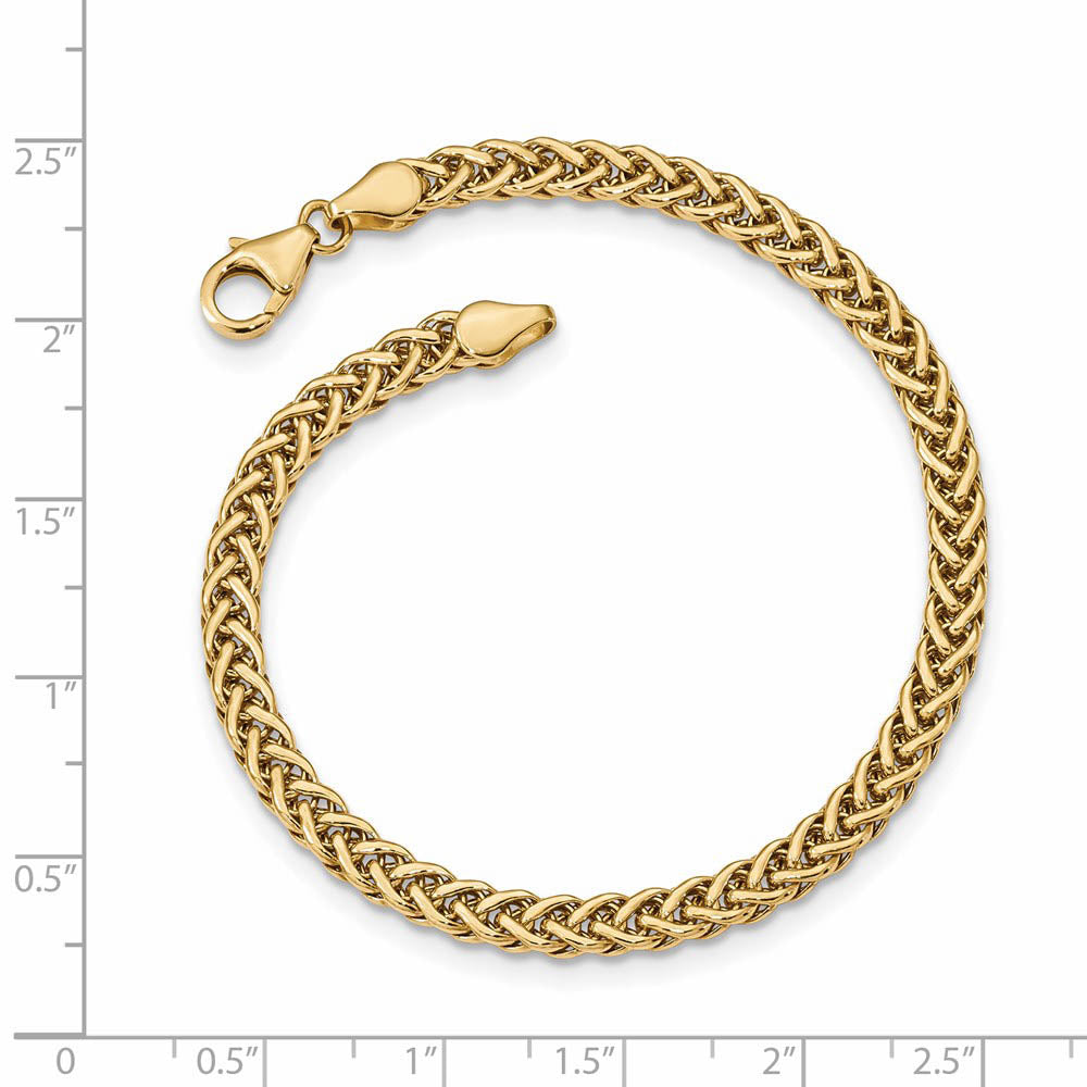 Alternate view of the 4.25mm 14K Yellow Gold Hollow Fancy Wheat Chain Bracelet, 7.5 Inch by The Black Bow Jewelry Co.