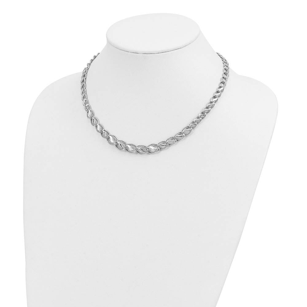 Alternate view of the 14K White Gold Textured / Polished Oval Link Chain Necklace, 17 Inch by The Black Bow Jewelry Co.