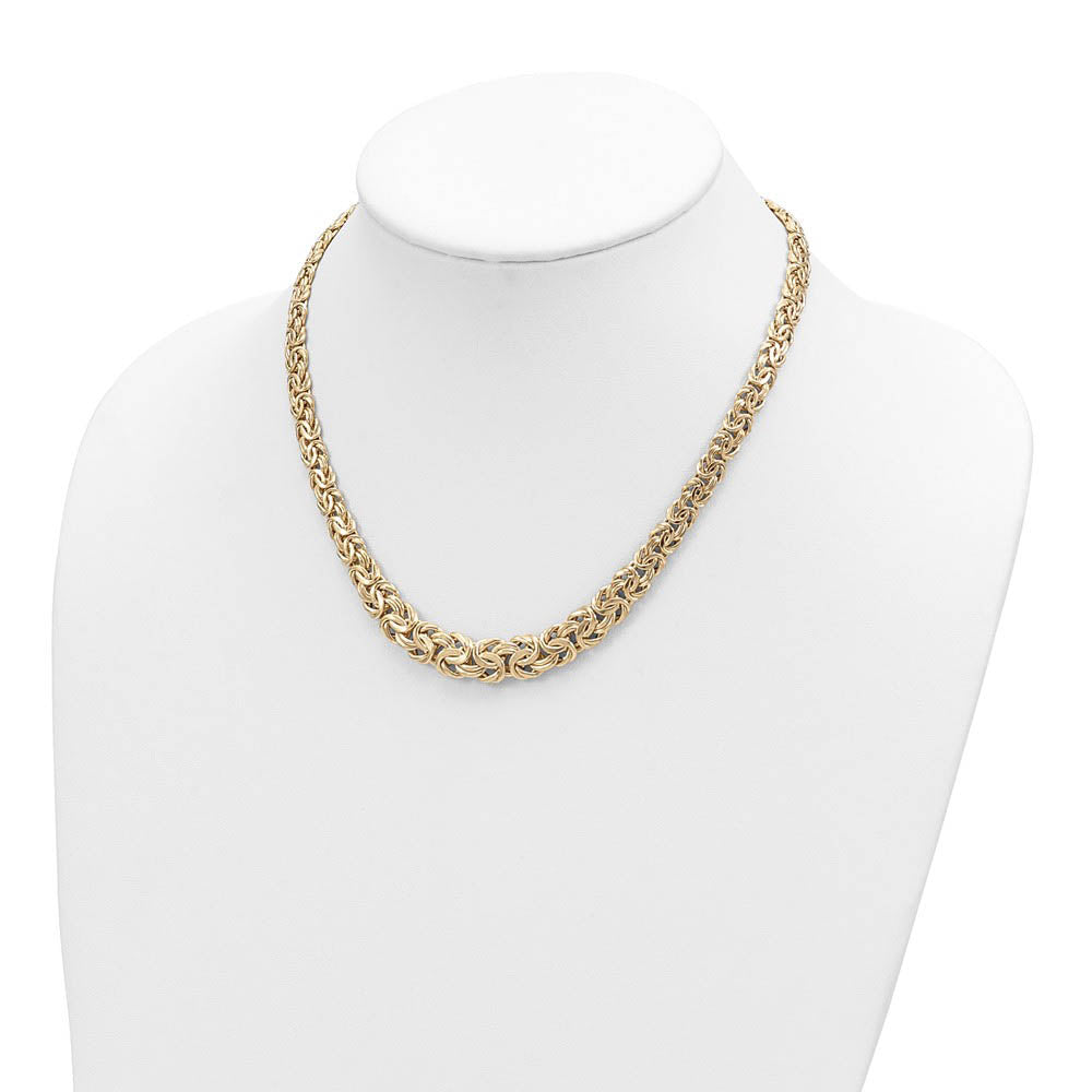 12mm 14K Yellow Gold Graduated Flat Byzantine Chain Necklace,