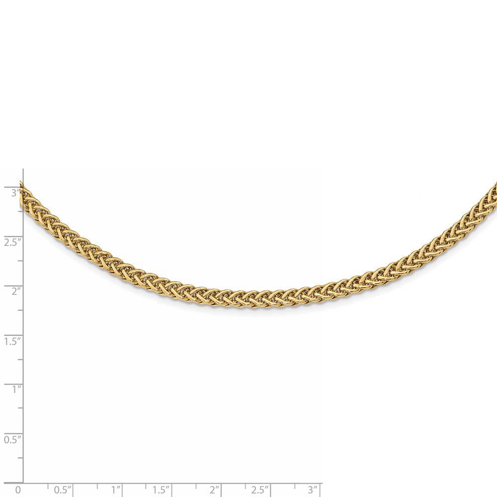 Alternate view of the 4.25mm 14K Yellow Gold Hollow Fancy Wheat Chain Necklace, 17 Inch by The Black Bow Jewelry Co.
