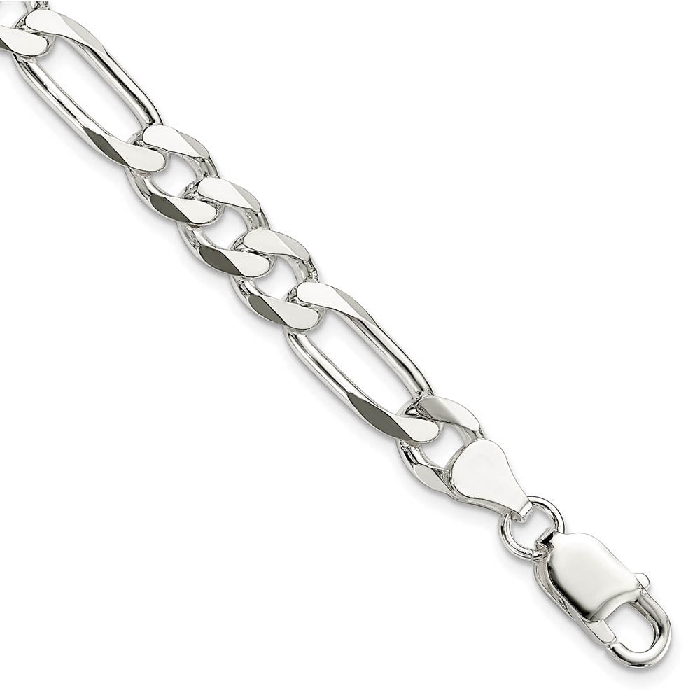 Men's 7.5mm Sterling Silver Solid Figaro Chain Bracelet, Item C10690-B by The Black Bow Jewelry Co.