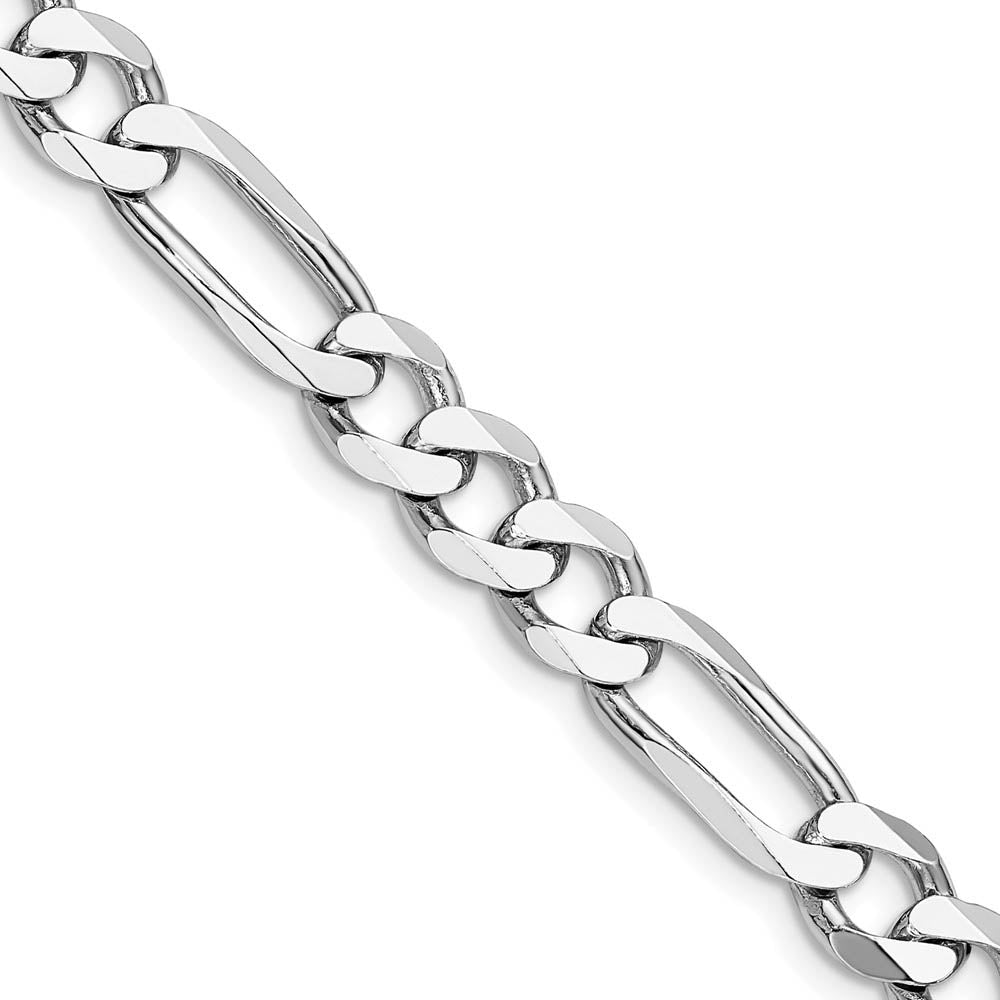 Mens 7.5mm Rhodium Plated Sterling Silver Solid Figaro Chain Bracelet, Item C10691-B by The Black Bow Jewelry Co.