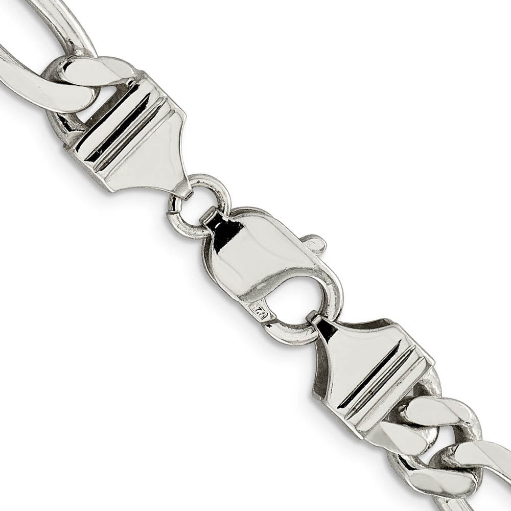 Alternate view of the Mens 9mm Rhodium Plated Sterling Silver Solid Figaro Chain Bracelet by The Black Bow Jewelry Co.