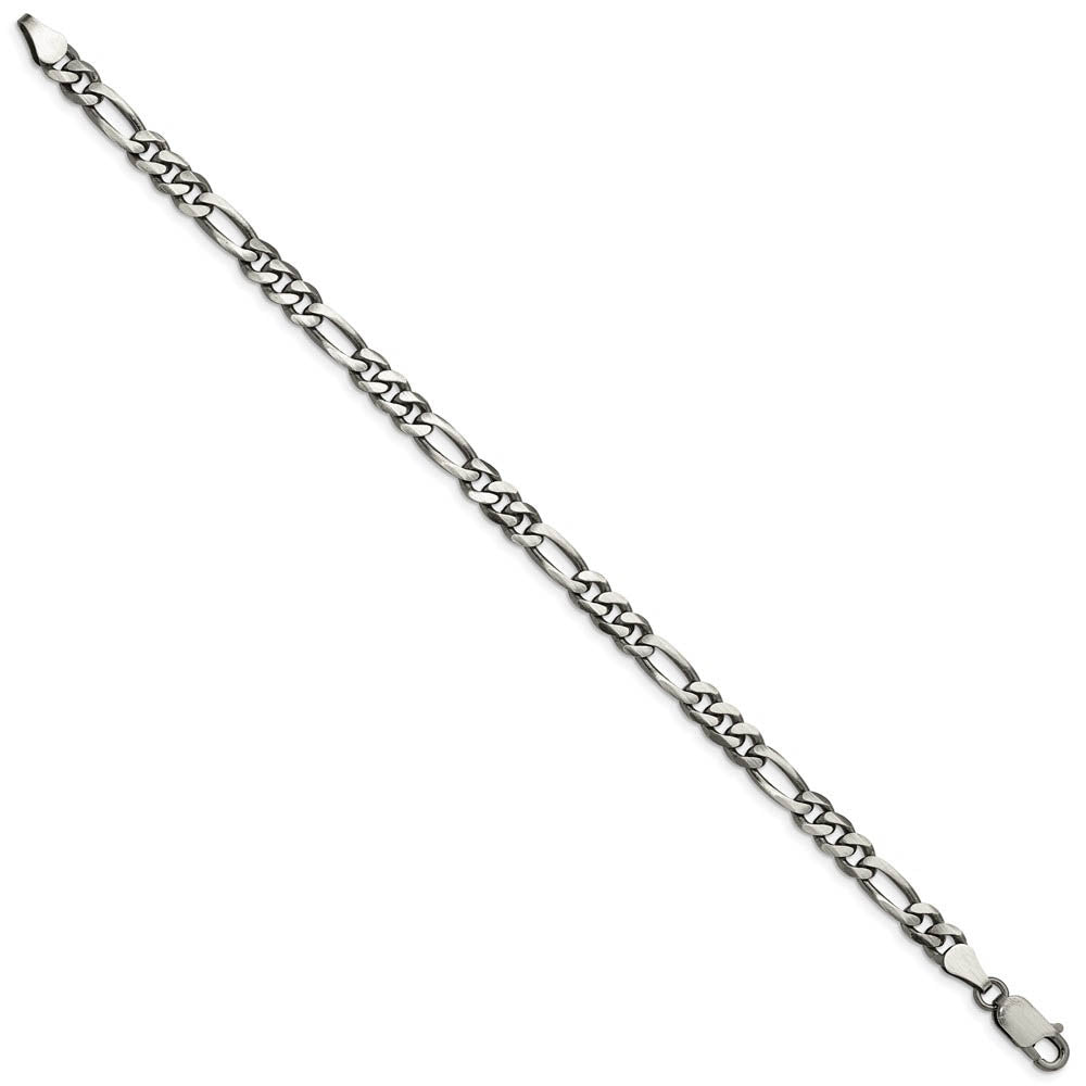 Alternate view of the 5.5mm Sterling Silver Solid Antiqued Figaro Chain Bracelet by The Black Bow Jewelry Co.