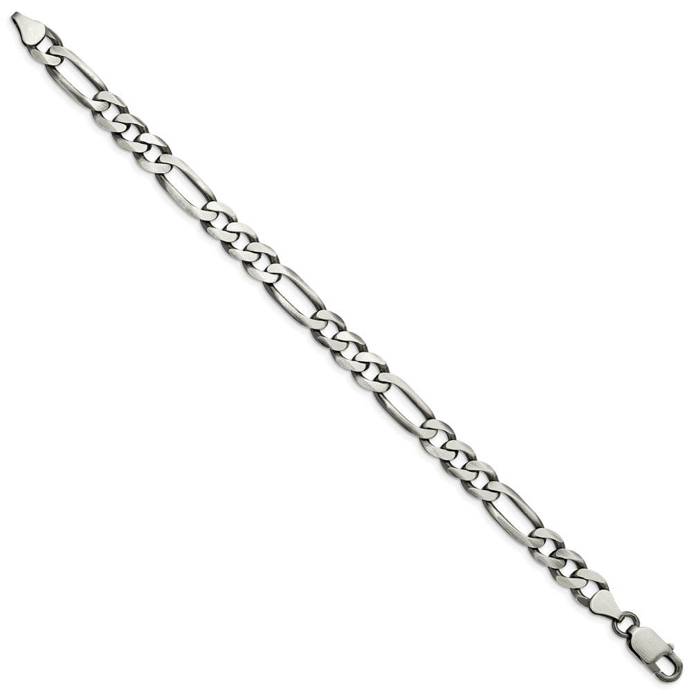 Alternate view of the Mens 7.5mm Sterling Silver Solid Antiqued Figaro Chain Bracelet by The Black Bow Jewelry Co.