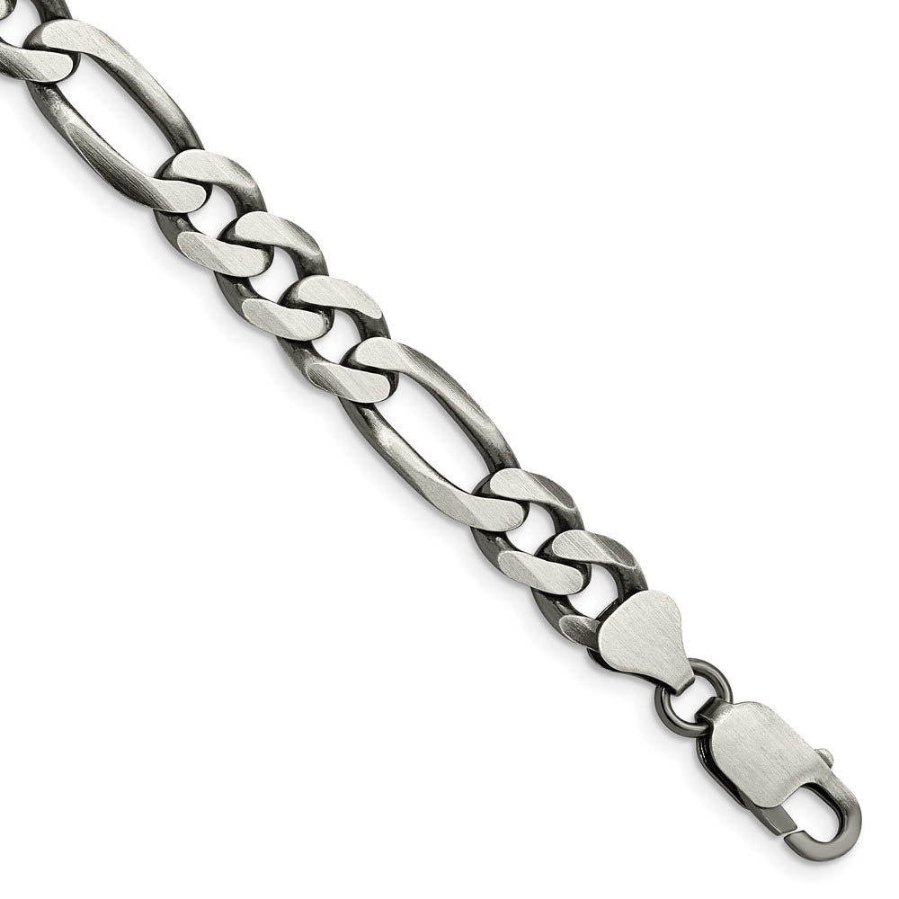 Mens 7.75mm Sterling Silver Solid Antiqued Figaro Chain Bracelet, Item C10696-B by The Black Bow Jewelry Co.