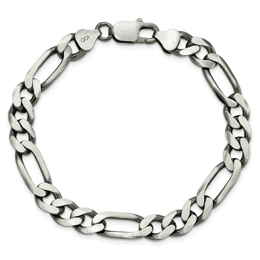 Alternate view of the Mens 7.75mm Sterling Silver Solid Antiqued Figaro Chain Bracelet by The Black Bow Jewelry Co.