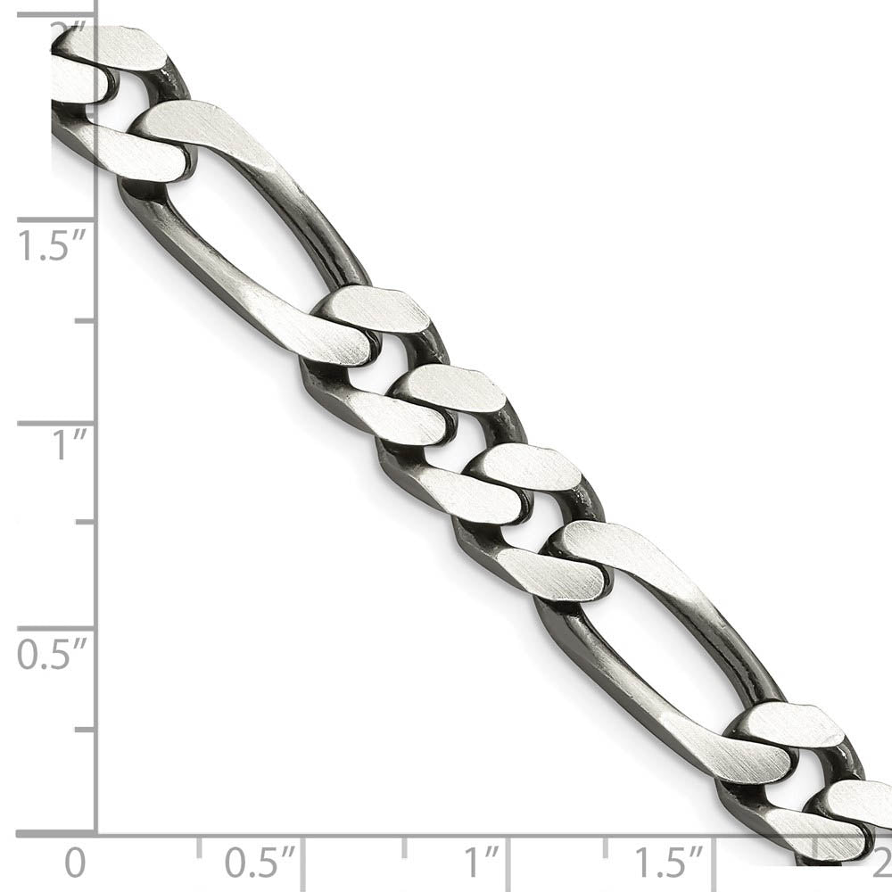 Alternate view of the Mens 9mm Sterling Silver Solid Antiqued Figaro Chain Bracelet by The Black Bow Jewelry Co.