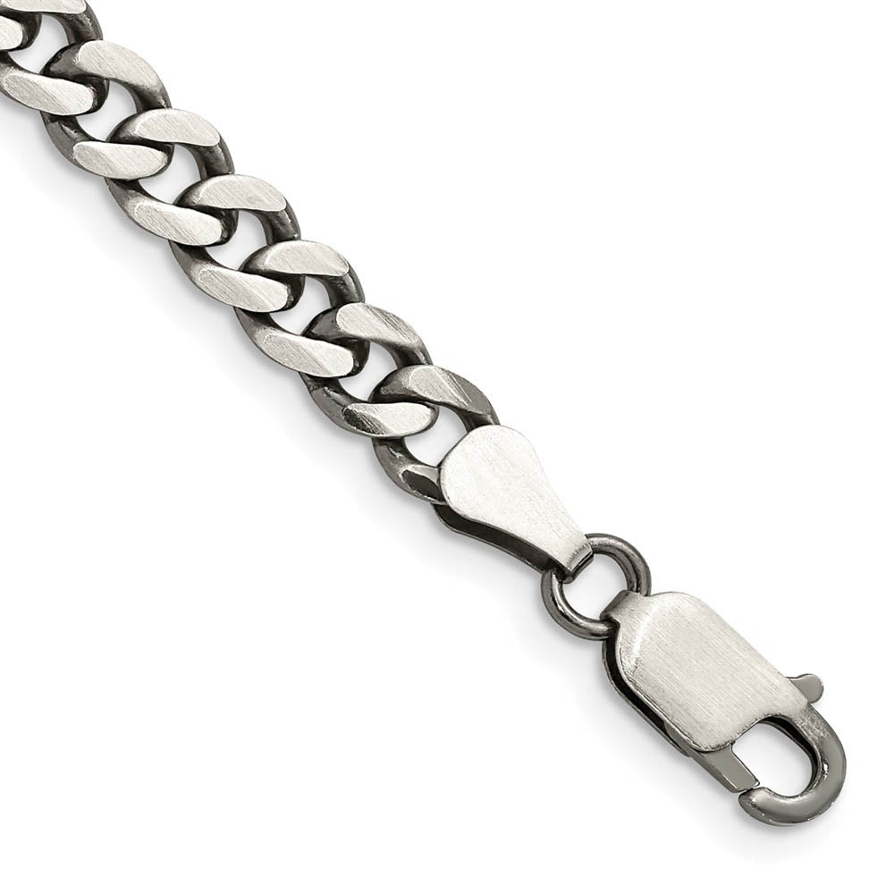 6mm Sterling Silver Solid Antiqued Flat Curb Chain Bracelet, Item C10701-B by The Black Bow Jewelry Co.