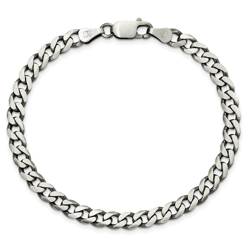 Alternate view of the 6mm Sterling Silver Solid Antiqued Flat Curb Chain Bracelet by The Black Bow Jewelry Co.